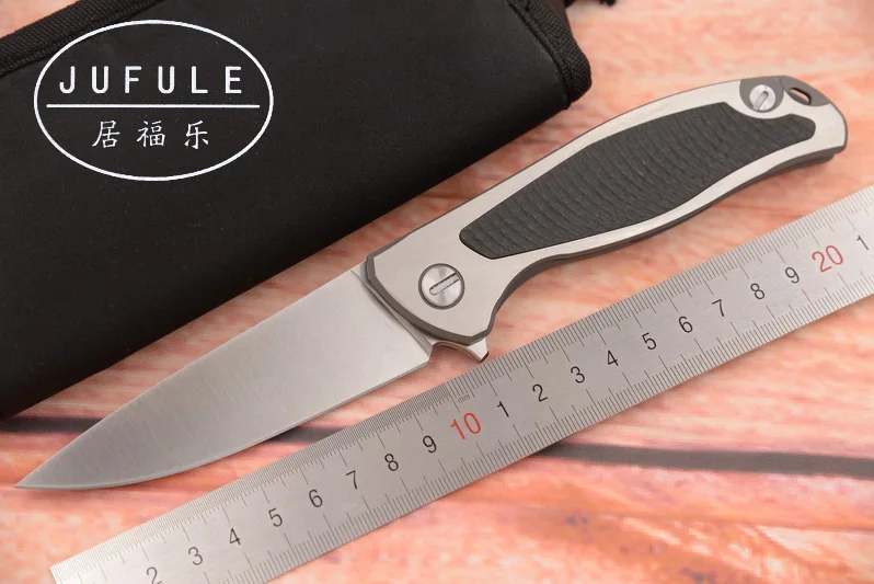

JUFULE F95 Flipper 95 folding bearing D2 blade Titanium carbon fiber outdoor camping hunting pocket fruit EDC tool kitchen knife