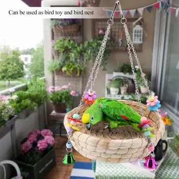 

New Style Straw Bird Cages Bird House Nests Parrot Hamster Small Animal Cage Birds Breeding Nest House Hanging Decor Ornaments