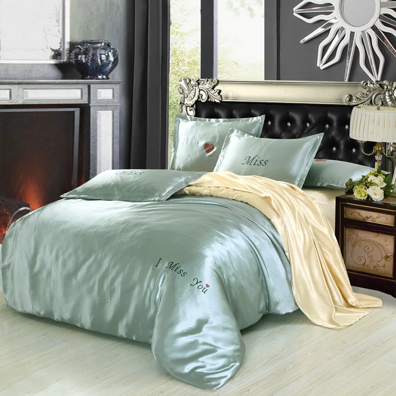 Luxury Satin Silk Bedding Sets Duvet Cover Flat Fitted Sheet Twin Full
