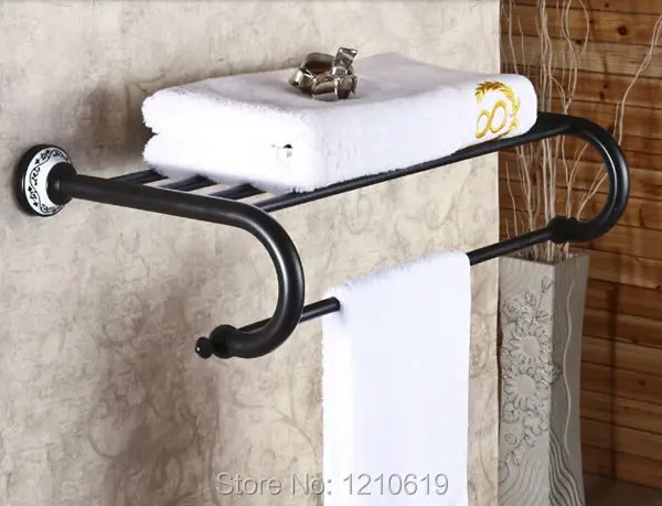 

Ceramic Style Bath Towel Shelf W/ Towel Bar Oil Rubbed Bronze Bathroom Towel Holder Rack Wall Mounted