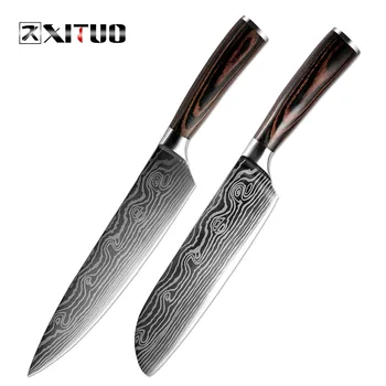 

XITUO 7+8 inch Chef Knives Sets Japanese Santoku Knife Laser Pattern 7Cr17mov Steel Kitchen Knife Utility Cooking Tools sharp