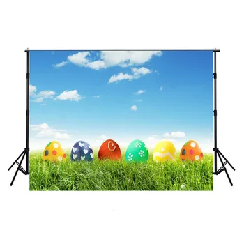 

Hot Happy Easter Photography Backdrops Blue Sky Backdrop For Photography Spring Eggs Backdrops Background For Photo Studio