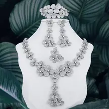 ModemAngel Изысканные цветы AAA кубический цирконий ювелирный набор для женщин Свадебная вечеринка ожерелье серьга-браслет кольцо
