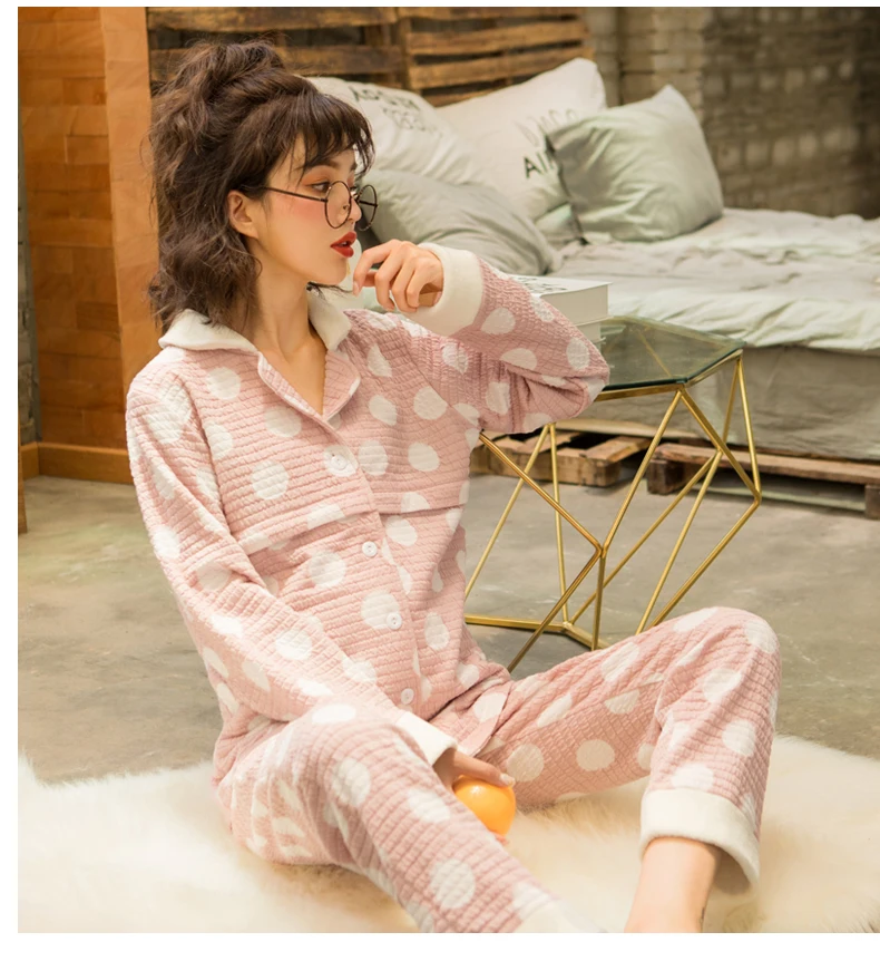 Для кормления для беременных пижамы корейские Зимние хлопок прослойки Костюм Пижама для беременных утолщение послеродовой грудного