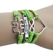 Declaração de Multi-camada de Pulseiras De Couro verde Do Vintage Pulseiras & Braceletes Tipo Coração Presente Acessórios de Moda para a Mulher