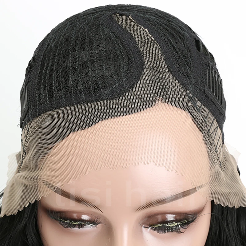 Парики из искусственных волос без шапочки-основы Средний волнистые черный парик из натуральных волос Карнавальные парики