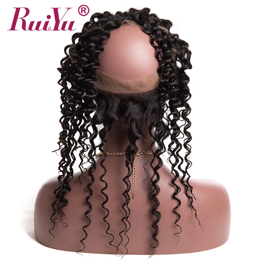 RUIYU Deep Wave 360 Lace Frontal Closure Natural Hairline Brazilian Remy Human Hair Swiss Lace Closure With Baby Hair #1B Color