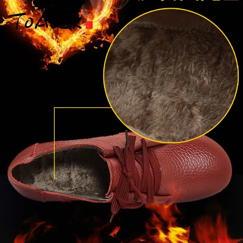 

Leather flat heel warm shoes autumn/winter soft sole casual women's single shoes straps anti-skid flat round toe shoes size35-43