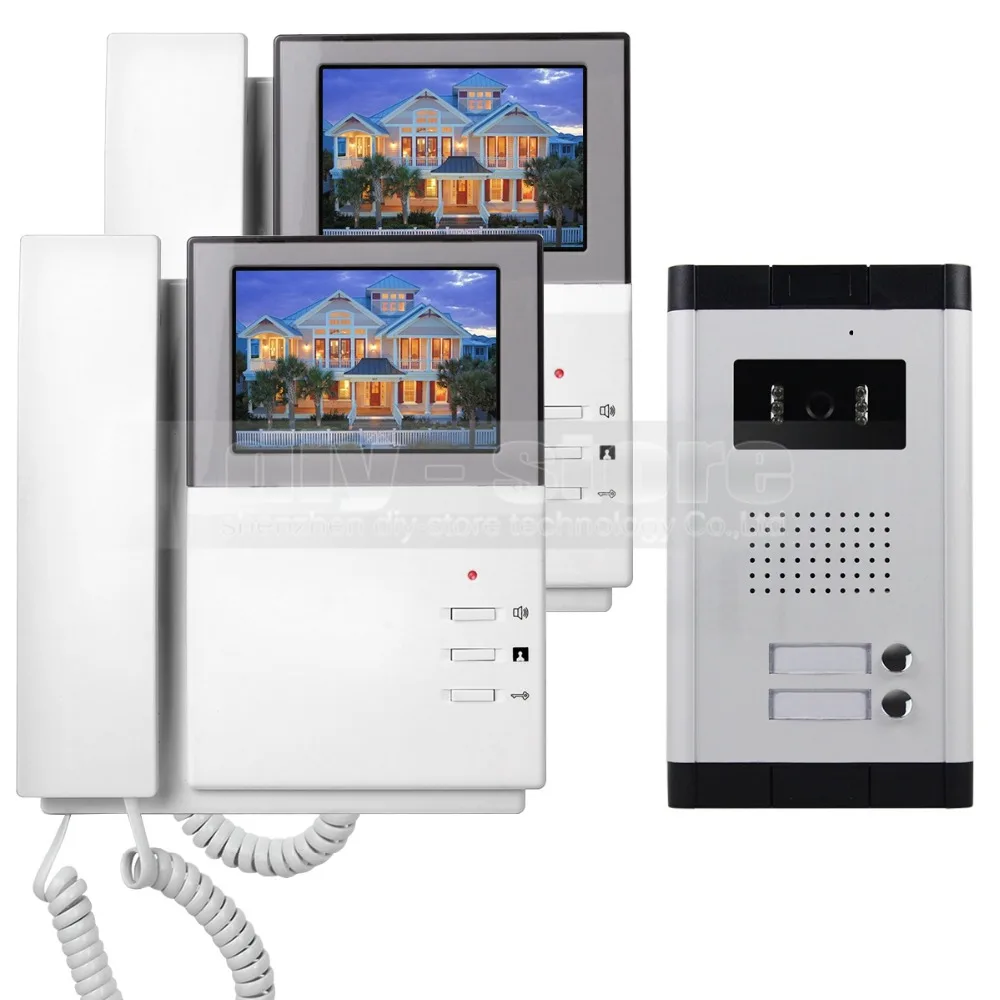 

DIYSECUR 4.3" Apartment Video Door Phone Video Intercom Doorbell System 700 TVLine IR Camera Touch Key for 2 Families