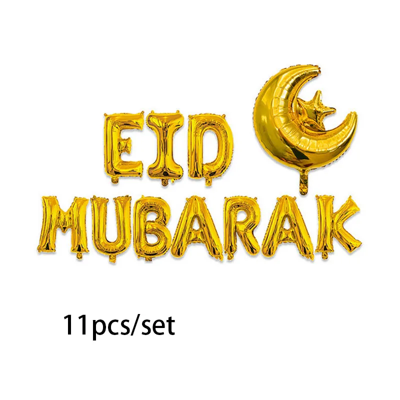 11pcs/set EID MUBARAK foil balloons Rose gold Silver letter with Star Moon eid balloon for Muslim eid Party Decoration supplies