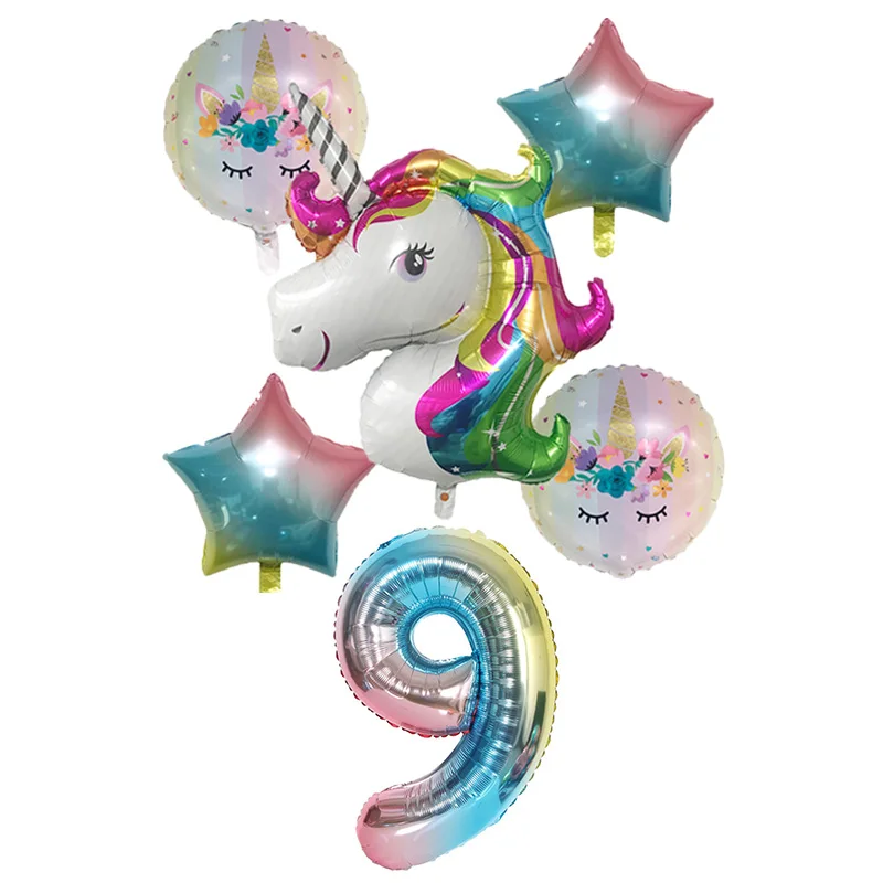 6 шт./лот, Радужный градиентный шар в виде единорога, 32 дюйма, украшение для дня рождения, Детские вечерние шары в виде единорога, шары на свадьбу - Цвет: star