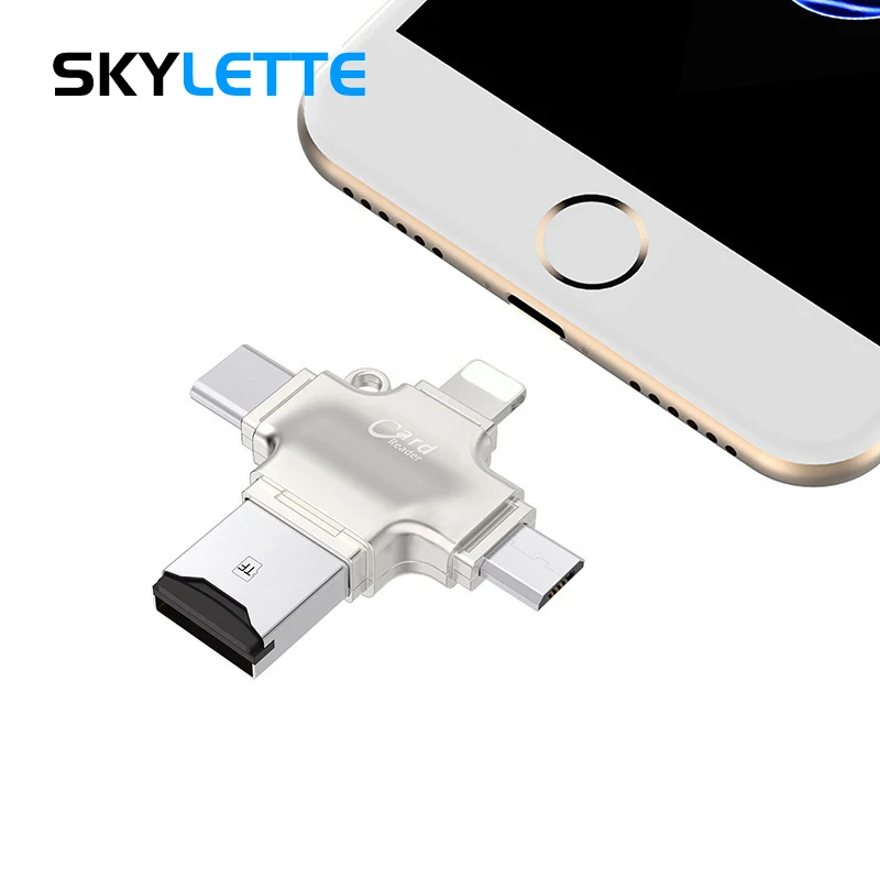 

Aluminum Alloy TF MicroSD All In 1 Card Reader Multi-system Compatible High Speed Card Reader For iPhone Android Type-C Adapter
