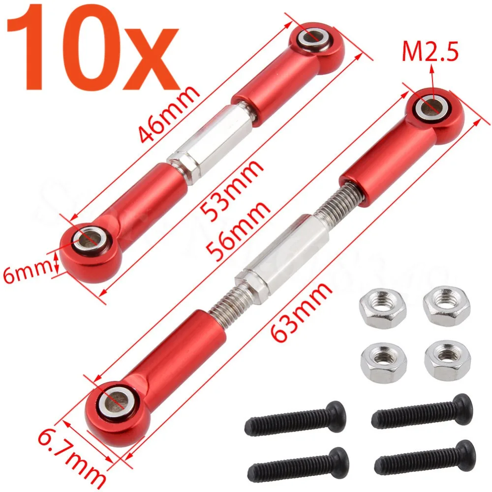 10 пар/лот металлическая алюминиевая тяга серводвигателя Turnbuckle Link 0018 для WLtoys 1/12 RC