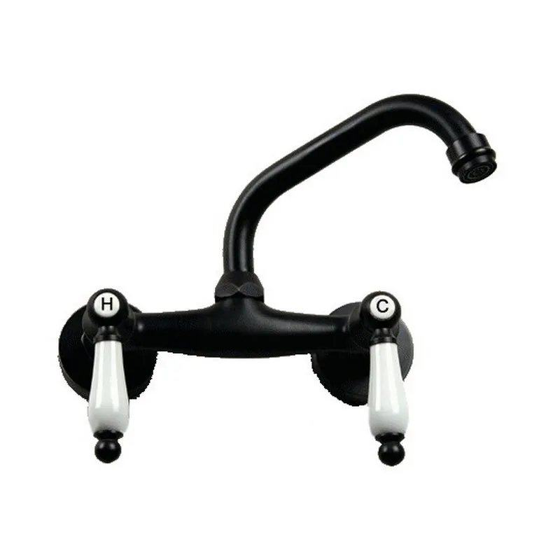 Black Oil Rubbed Bronze Wall Mounted Dual Porcelain Handles Kitchen Bathroom Vessel Sink Faucet Mixer Taps ahg001