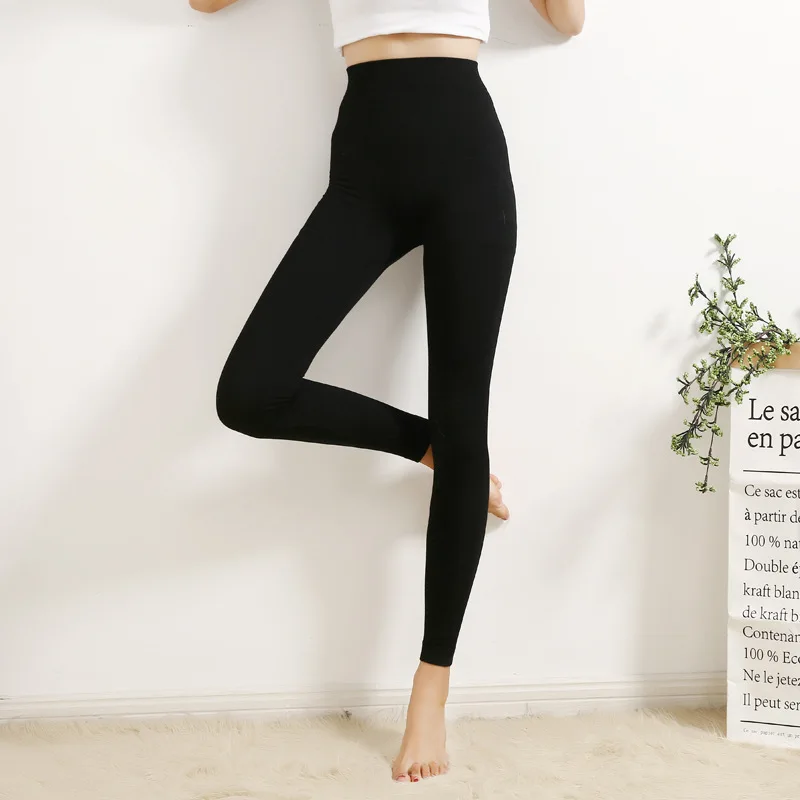 Winter Women Leggings Thermal Bottoms Sleep Bottoms Solid High-Rise Rib Stretchy Elastic Waist ropa mujer invierno B88191 - Цвет: Black