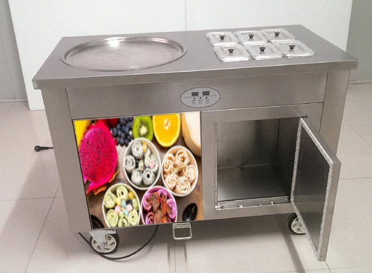 

Commercial ice cream machine fried ice cream roll machine single round pan 6 tanks with temperature control system