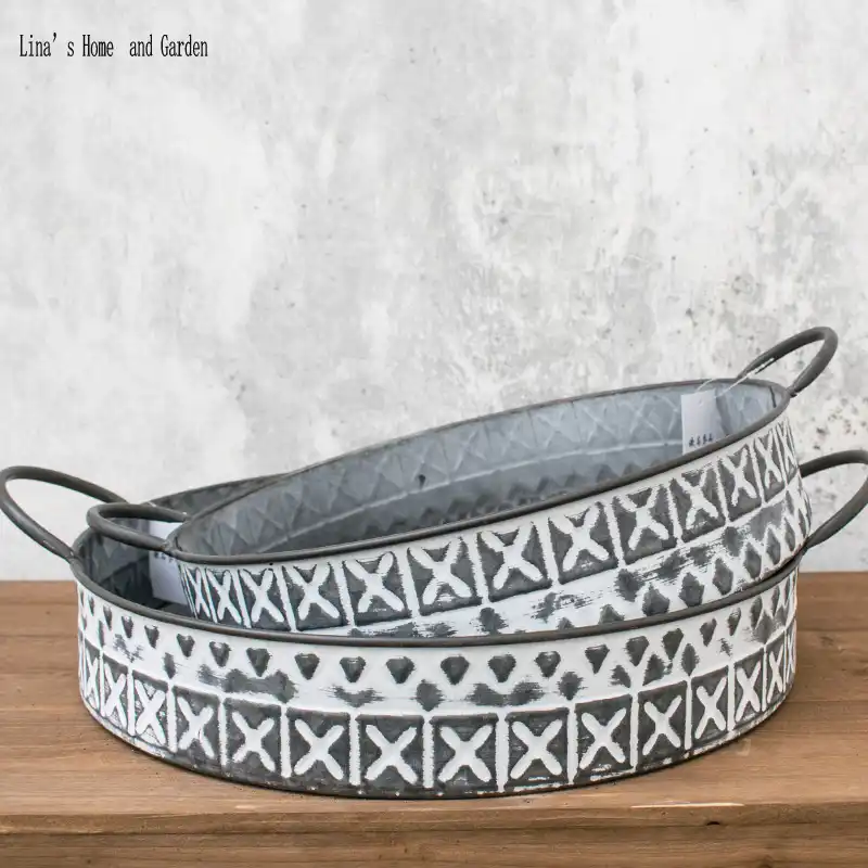 wallpapers Vintage Metal Serving Tray With Handles stack 2 pieces round handmade vintage
