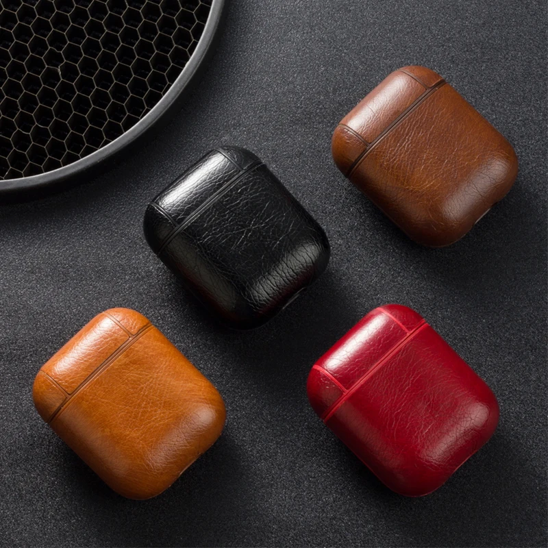 

Leather Case for Apple AirPods Air Pods Wireless Bluetooth Earphone Protective Cover Holder Shell Case Charging Cases with Hook