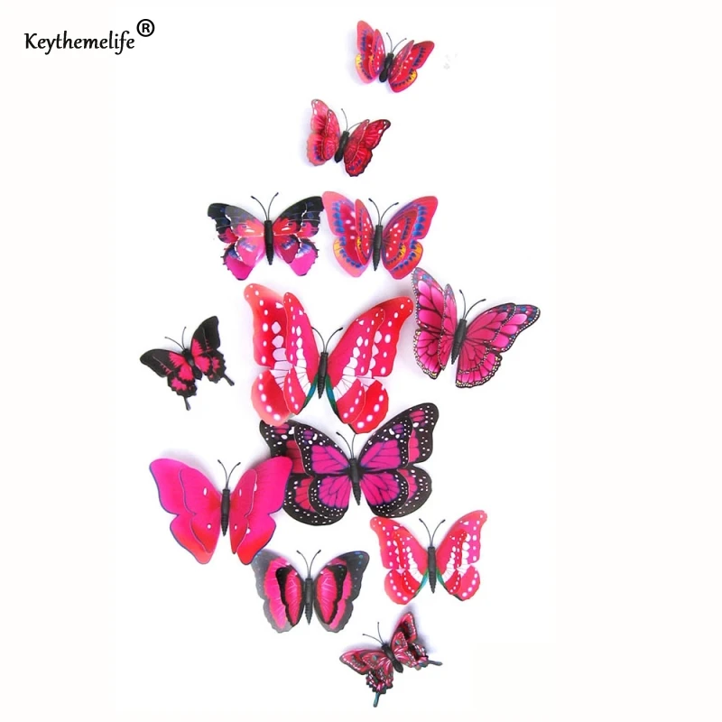 Keythemelife 12 шт./лот настенные наклейки с бабочками двухслойные 3d бабочки цветные для