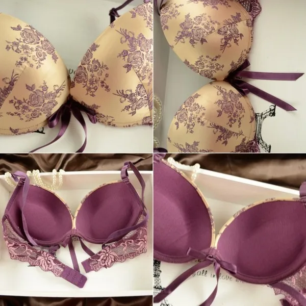 Women Bra Push Up Sheer Lace Bra Set Padded Underwire Bras Lingerie Sets  32-38BC