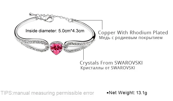 Женский браслет с кристаллами Сваровски в форме сердца|charm bracelets bangles|bangles for womenheart