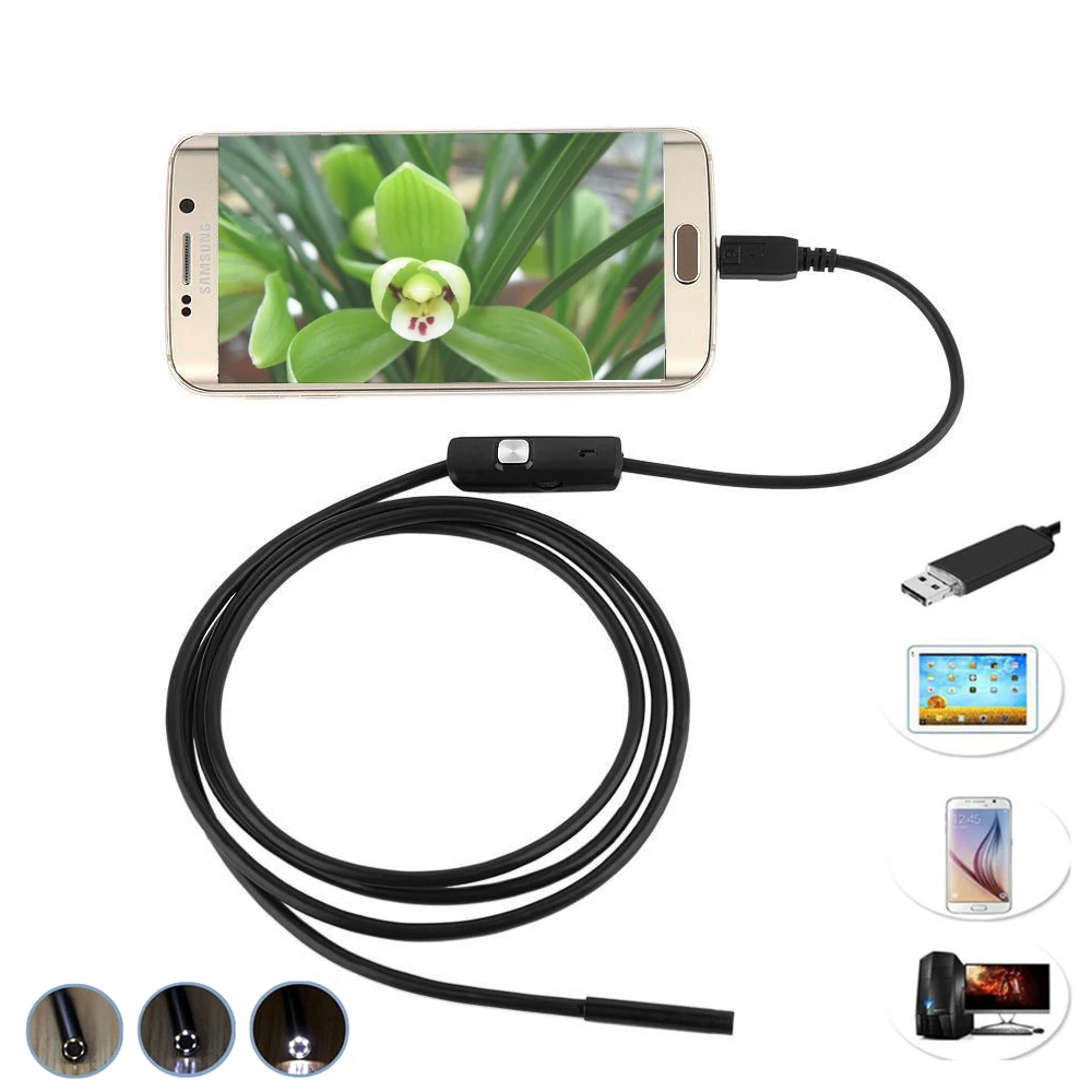 

Endoscope Camera 6 LED 7mm 1M 2M 3.5M 5M 2 in 1 OTG USB Waterproof Inspection Camera Snake Tube for Android & PC