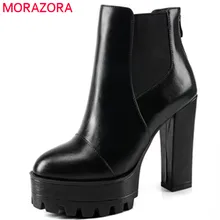 MORAZORA/Большие размеры 34-44; женские ботильоны; ботинки из натуральной кожи; обувь на высоком каблуке наивысшего качества; модные ботинки на молнии
