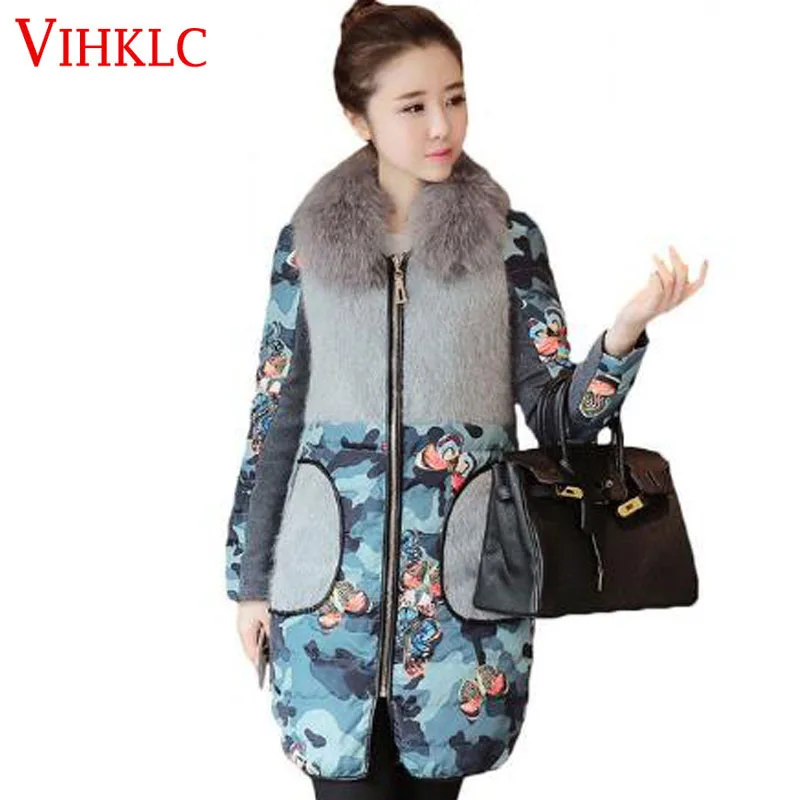 Letter Print Solid Women Coat Parkas Casual Long Sleeve