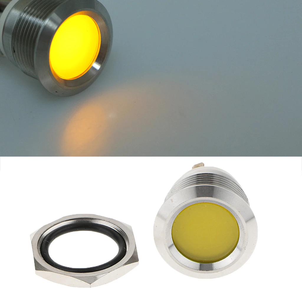 

8mm LED Metal Indicator Light Instrument Dash Panel Light Lamp with Wire Lead Yellow Light