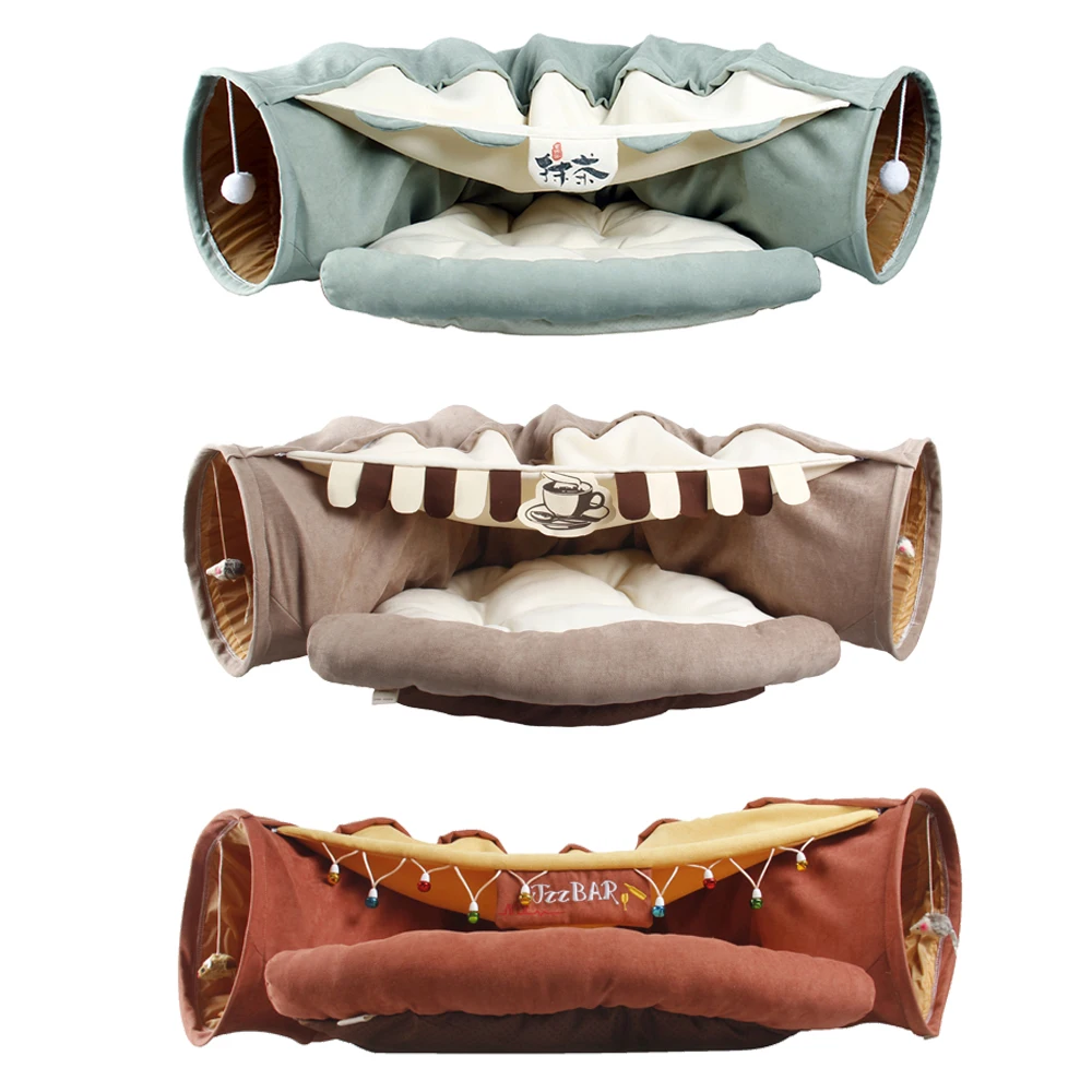 

Collapsible Removeable Cat Tunnel Tube Pet Interactive Play Toys Sound Paper Ring Bell