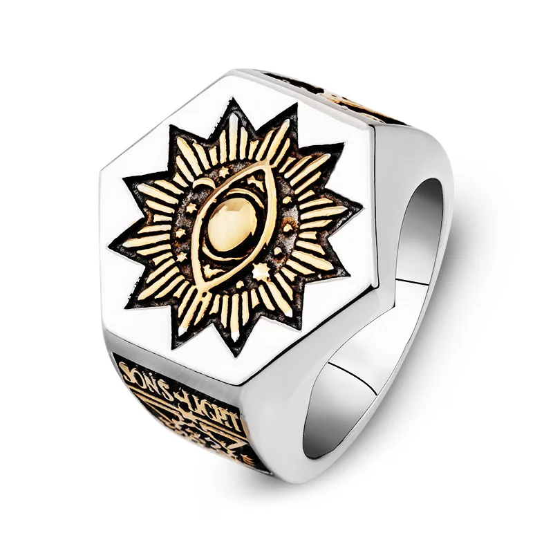 Солнце дьявол глаза шестиугольник масонское кольцо для мужчин нержавеющая сталь масон тотемные украшения хип-хоп Уличная культура mygrillz