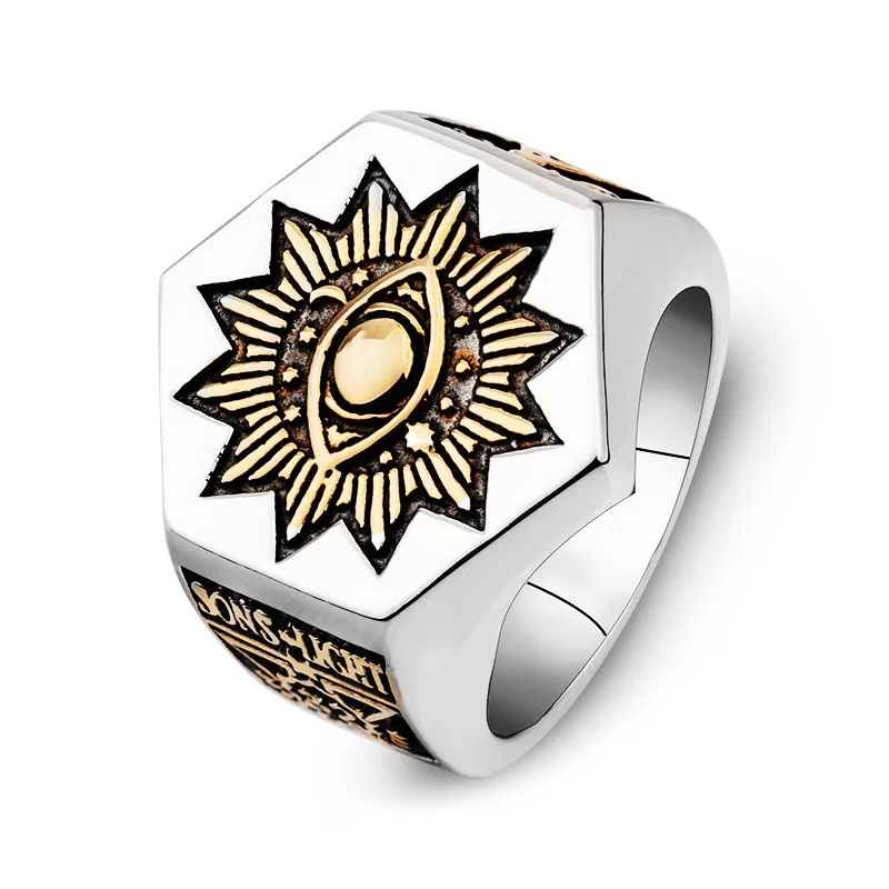 Мужское масонское кольцо The Sun Devil Eyes шестигранное из нержавеющей стали|Кольца| |
