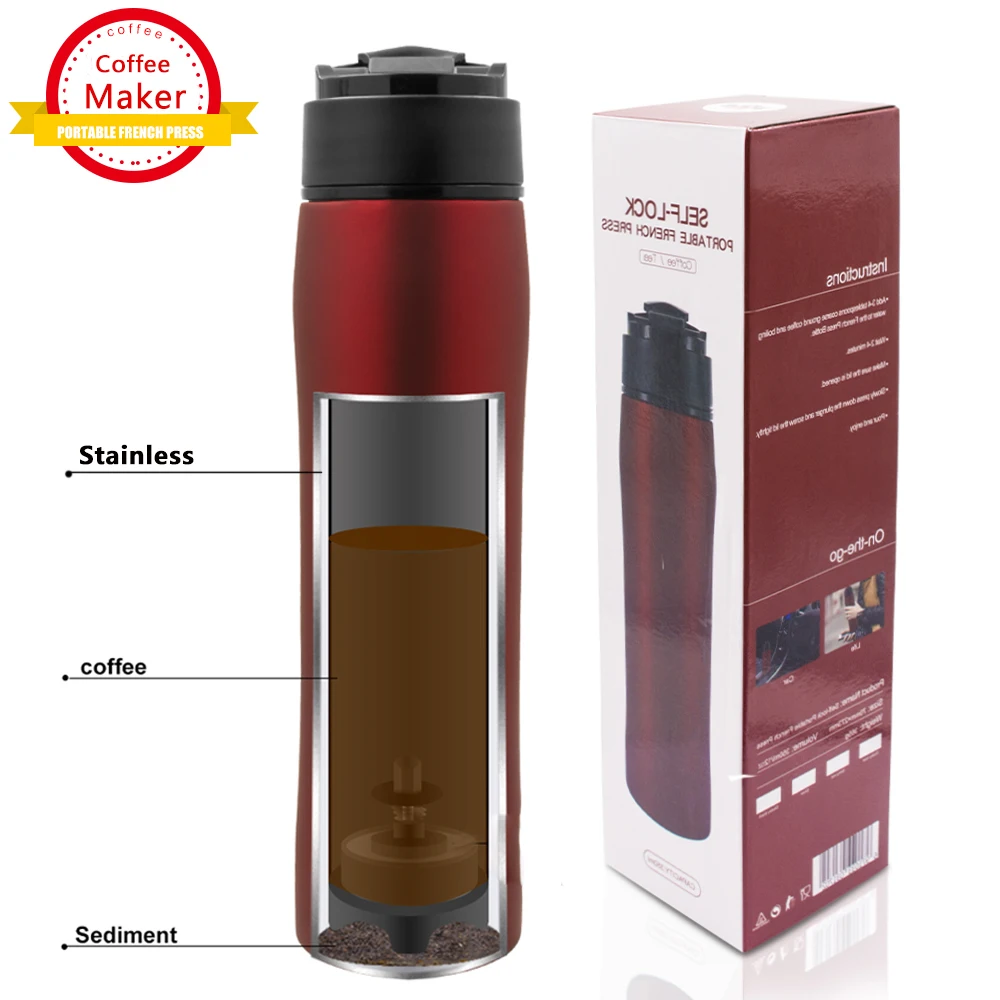 Coffee Pot 350ML Stainless Steel Outdoor Vacuum Coffee Plunger Portable