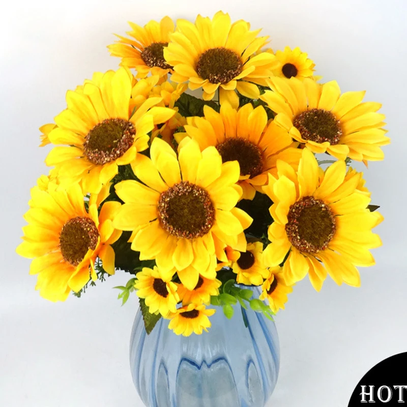 

11 Heads/bouquet Elegant Artificial Sunflower Silk Flowers Home Wedding Party Decor Artificial Flower Bouquet Decoration Flowers
