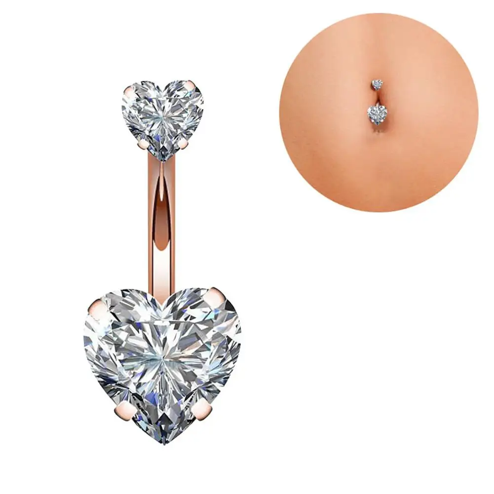 

Fashion Dual Heart Cubic Zirconia Barbell Navel Ring Women Body Piercing Jewelry
