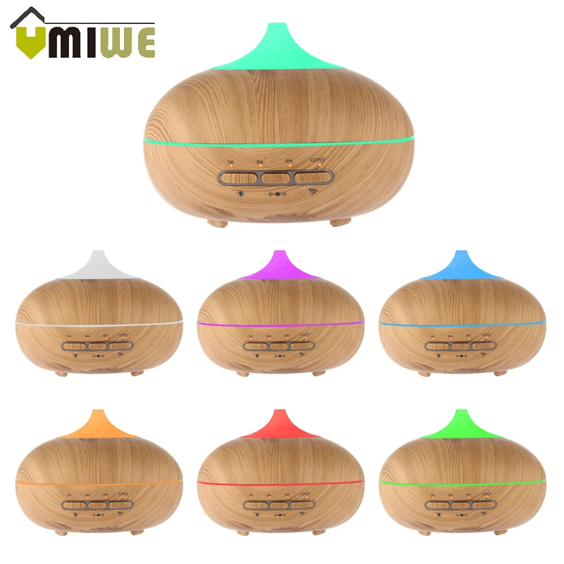 

300ml Wood Grain Humidifier Aroma Essential Oil Diffuser Ultrasonic Cool Mist Humidifier with 7 Color Lights for Home, Office
