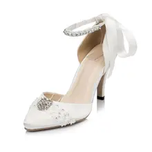 Custom White/Ivory Silk Satin Women Wedding Shoes High Fashion Summer Style Women Party Pumps Pointed Toe EU33-41 JYG060