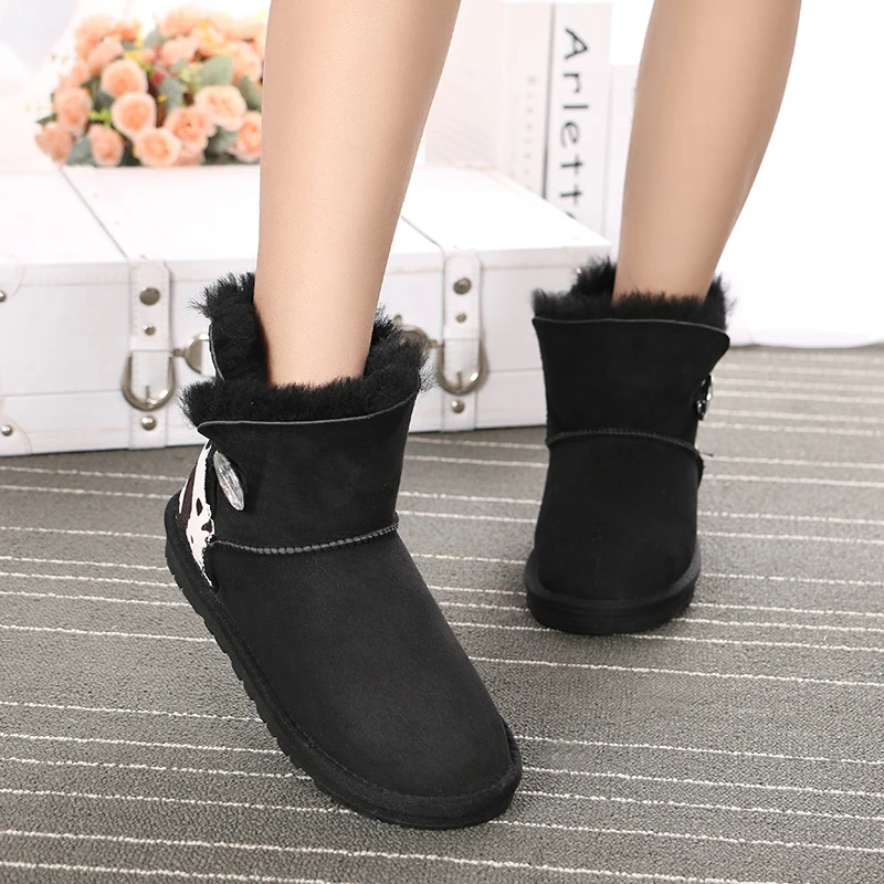 

Top Quality 2017 New Brand Winter Shoes 100% Genuine Sheepskin Natural Fur Snow Boots Botas Mujer Flat With Wool Women Boots