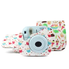 Cupcake Dessert Series Vintage PU Leather For Fujifilm Instax Mini 8 8+ 9 Camera Case Bag With a Removable Bag Strap