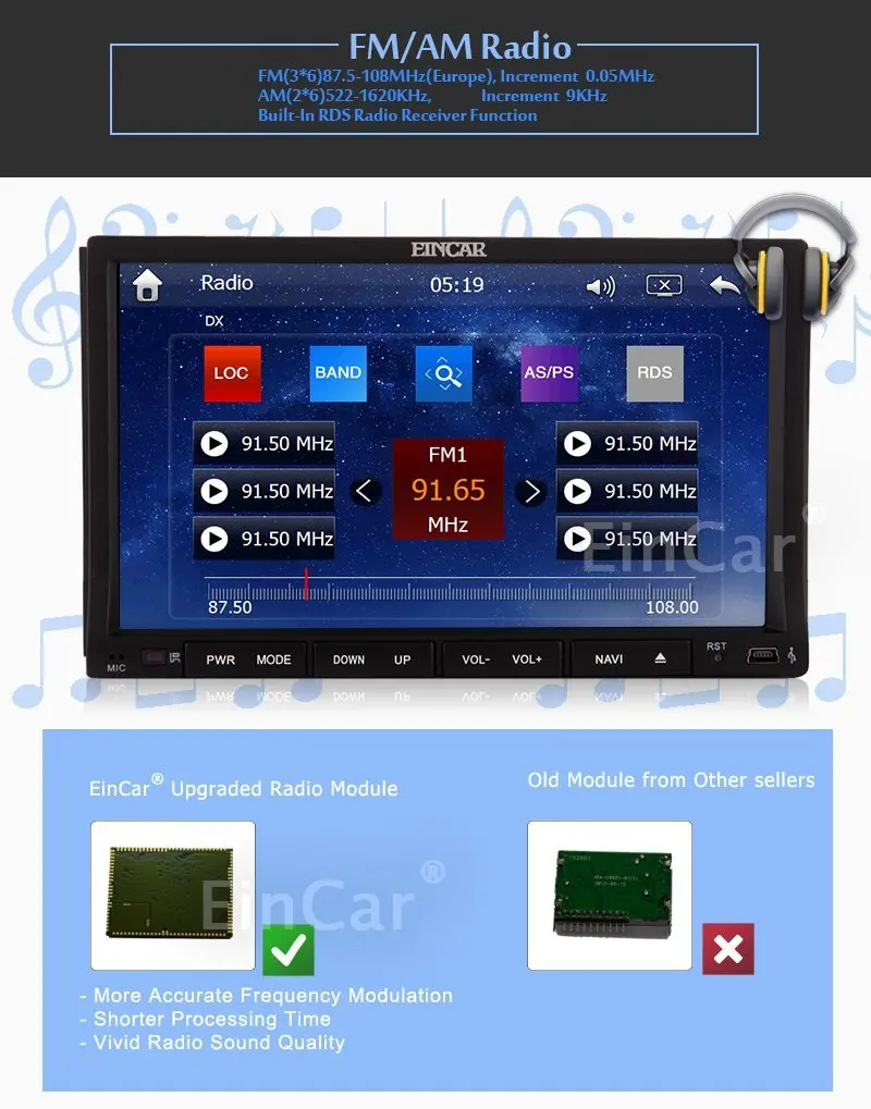 Excellent Car dvd gps player Eincar 2 din Headunit GPS Navi FM Radio Stereo Autoradio SD/USB Aux tape recorder autoradio cassette player 24