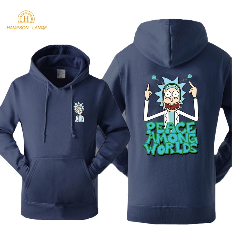 Cheap Science Moive Hoodie Rick and Morty Peace Among Worlds Print Funny Hoodies 2019 Spring Autumn Sweatshirts Men Warm Fleece Jacket