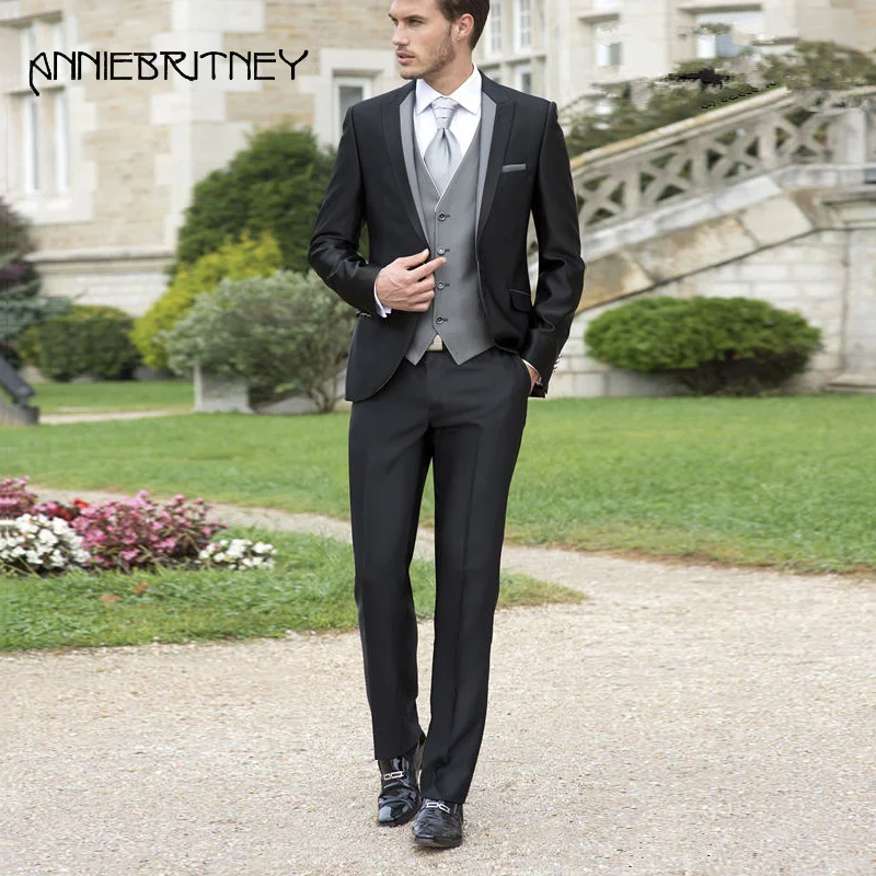 3PCS Navy Blue Men Wedding Suits Groom Tuxedo Formal Custom Peaked Lapel Double Breasted Suit Terno Masculino Slim Fit Prom Wear