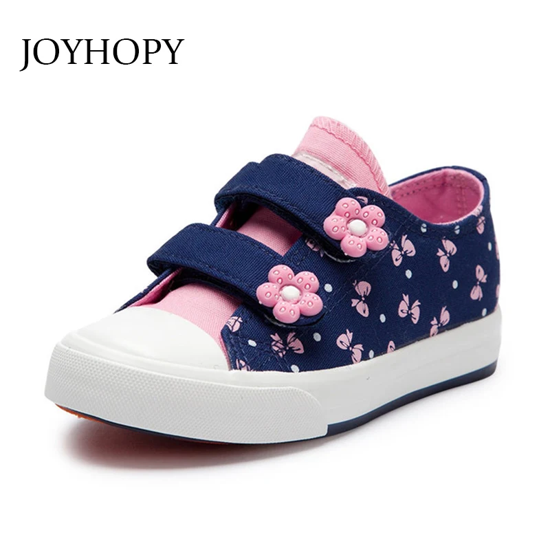 Новая детская обувь для девочек; модная детская парусиновая обувь с цветочным принтом и милым бантом; Детские кроссовки; дышащая обувь для маленьких девочек