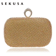 SEKUSA, бриллиантовые стразы, вечерний клатч, ручная работа, кольцо на палец, сумочка, кошелек, вечерняя, свадебная, вечерняя сумка, серебро, черный, золото