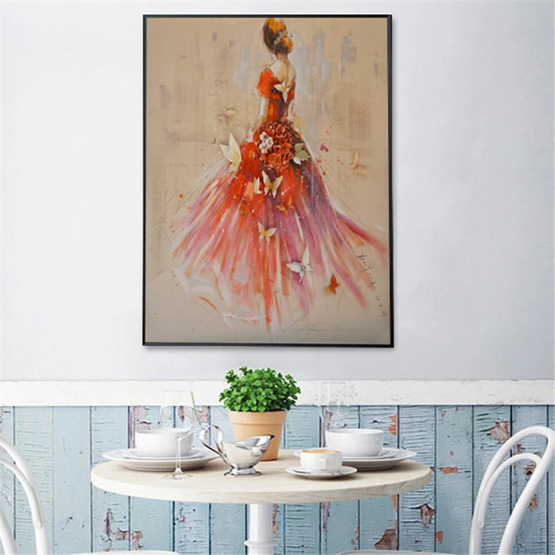 5D DIY Diamond Painting Woman Back Red Wedding Dress Butterfly Flower Diamond Embroidery Rhinestone Cross Stitch Home Decor Gift