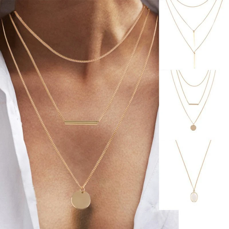 

Personality Trend Models Multi-layer Clavicle Chain Strip Pendant Ladies Bohemian Necklace