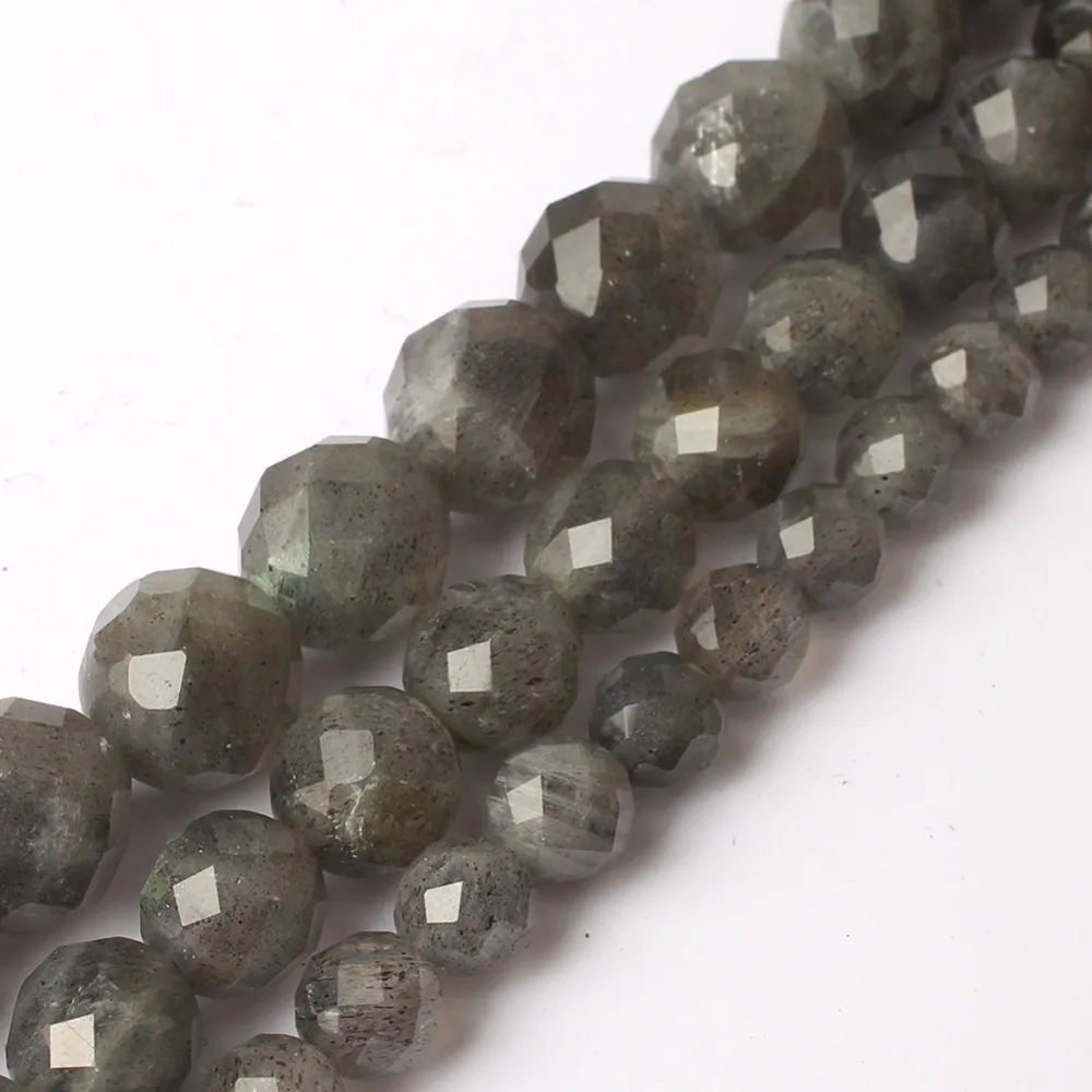 

Natural Stone Faceted Genuine Grey Flash Labradorite Loose Beads For Jewelry Making Fit DIY Necklace Bracelet 6 8 10 MM 15inch