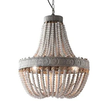 

Southeast Asia style vintage rustic hanging ivory white wooden beads pendant lamp with edison / LED bulb E27