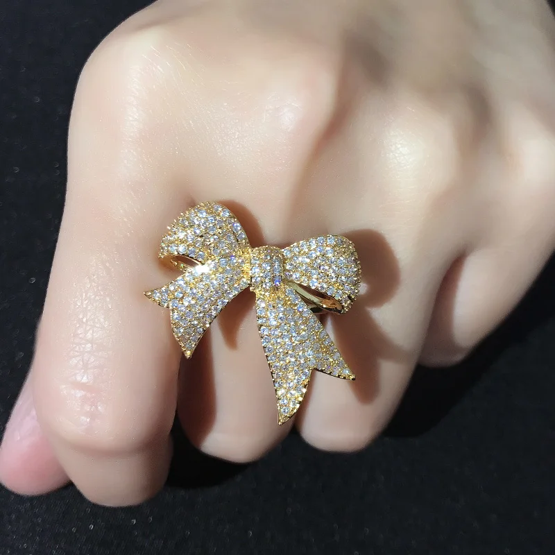 OCESRIO корейское CZ Большое Серебряное кольцо с бантом женские циркониевые роскошные женские кольца с ювелирные изделия с кристаллами rig-h52