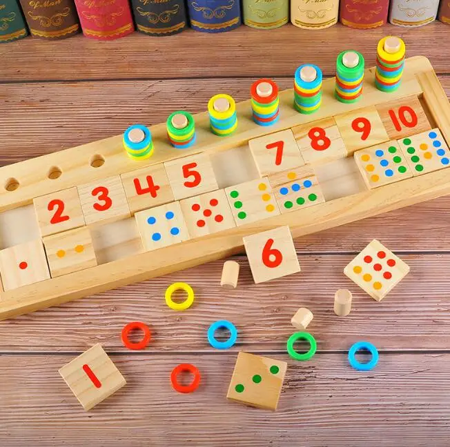 

Montessori Dominos Children Preschool Teaching Aids Counting and Stacking Board Wooden Math Toy